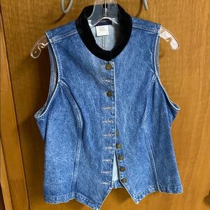 Old School Blue Denim Vest with Black Collar